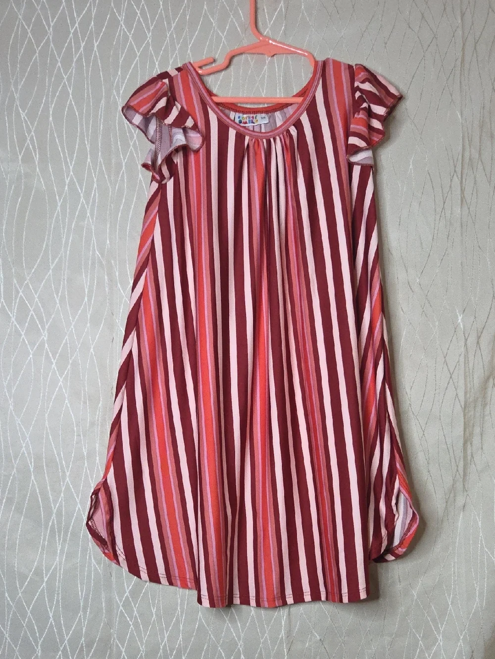 Dot Dot Smile‎ Pink and Red Striped Flutter Sleeve Dress